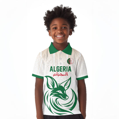 Custom World Football 2026 Algeria Kid Polo Shirt Les Fennecs Desert Fox Pride