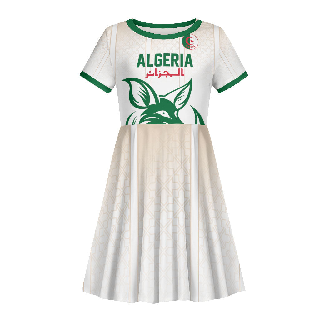 Custom World Football 2026 Algeria Kid Short Sleeve Dress Les Fennecs Desert Fox Pride