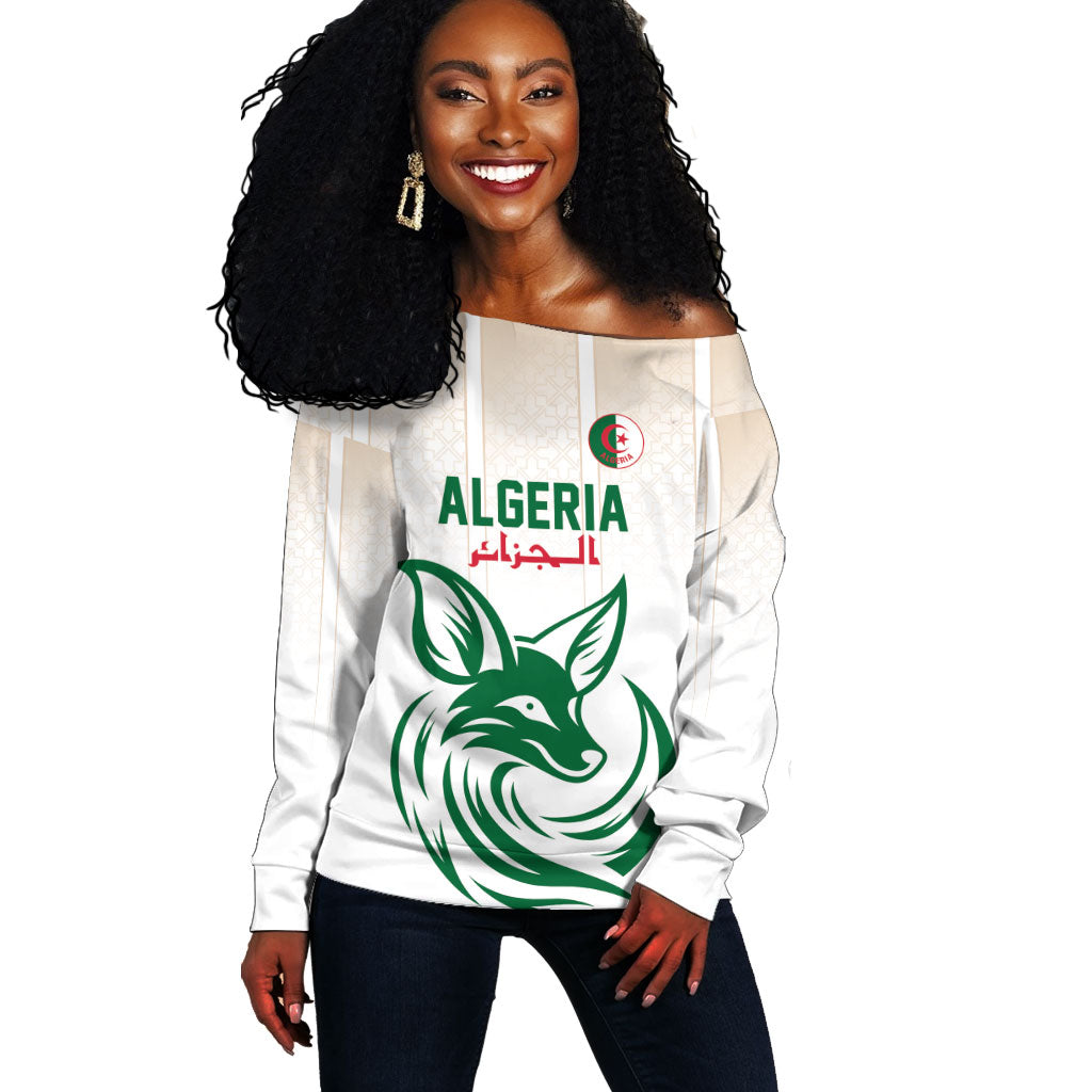 Custom World Football 2026 Algeria Off Shoulder Sweater Les Fennecs Desert Fox Pride