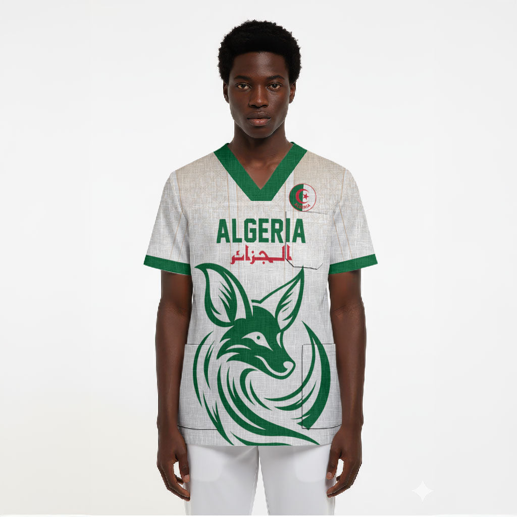 Custom World Football 2026 Algeria Scrub Top Les Fennecs Desert Fox Pride