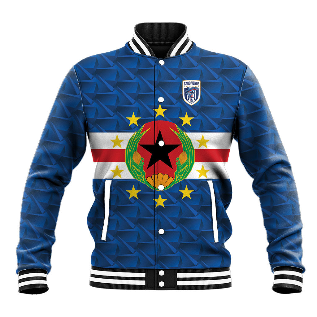 Cabo Verde Tubaroes Azuis Historic Debut 2026 Baseball Jacket Cape Verde Past and Present Flag Motif