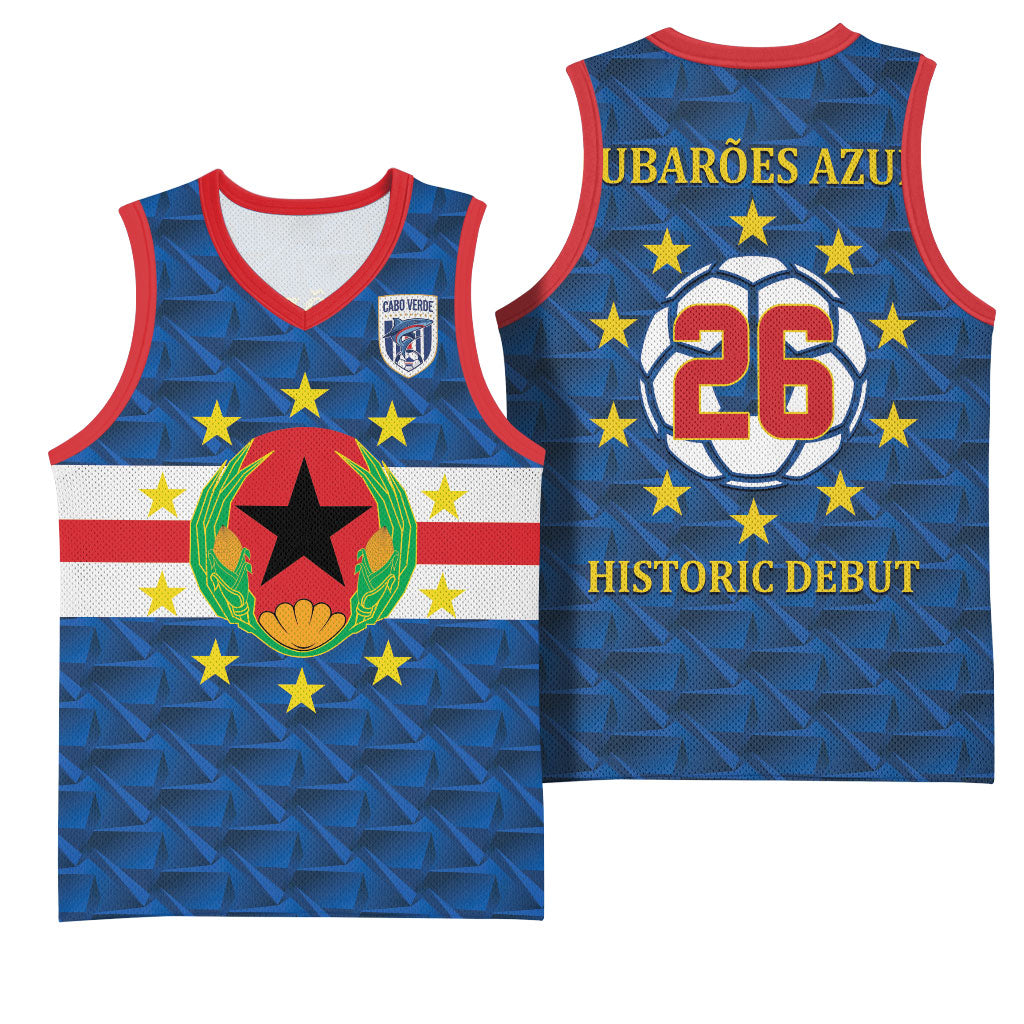 Cabo Verde Tubaroes Azuis Historic Debut 2026 Basketball Jersey Cape Verde Past and Present Flag Motif