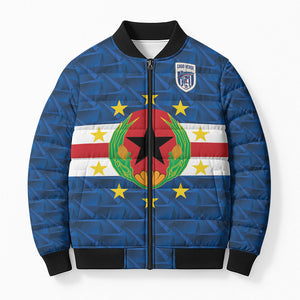 Cabo Verde Tubaroes Azuis Historic Debut 2026 Bomber Puffer Jacket Cape Verde Past and Present Flag Motif