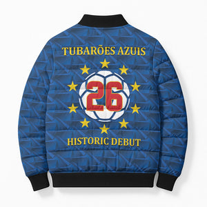 Cabo Verde Tubaroes Azuis Historic Debut 2026 Bomber Puffer Jacket Cape Verde Past and Present Flag Motif