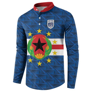 Cabo Verde Tubaroes Azuis Historic Debut 2026 Button Sweatshirt Cape Verde Past and Present Flag Motif