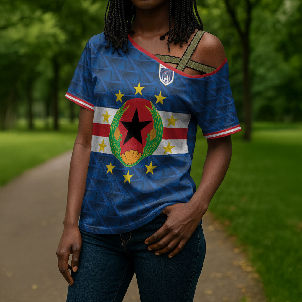 Cabo Verde Tubaroes Azuis Historic Debut 2026 Cross Shoulder Shirt Cape Verde Past and Present Flag Motif
