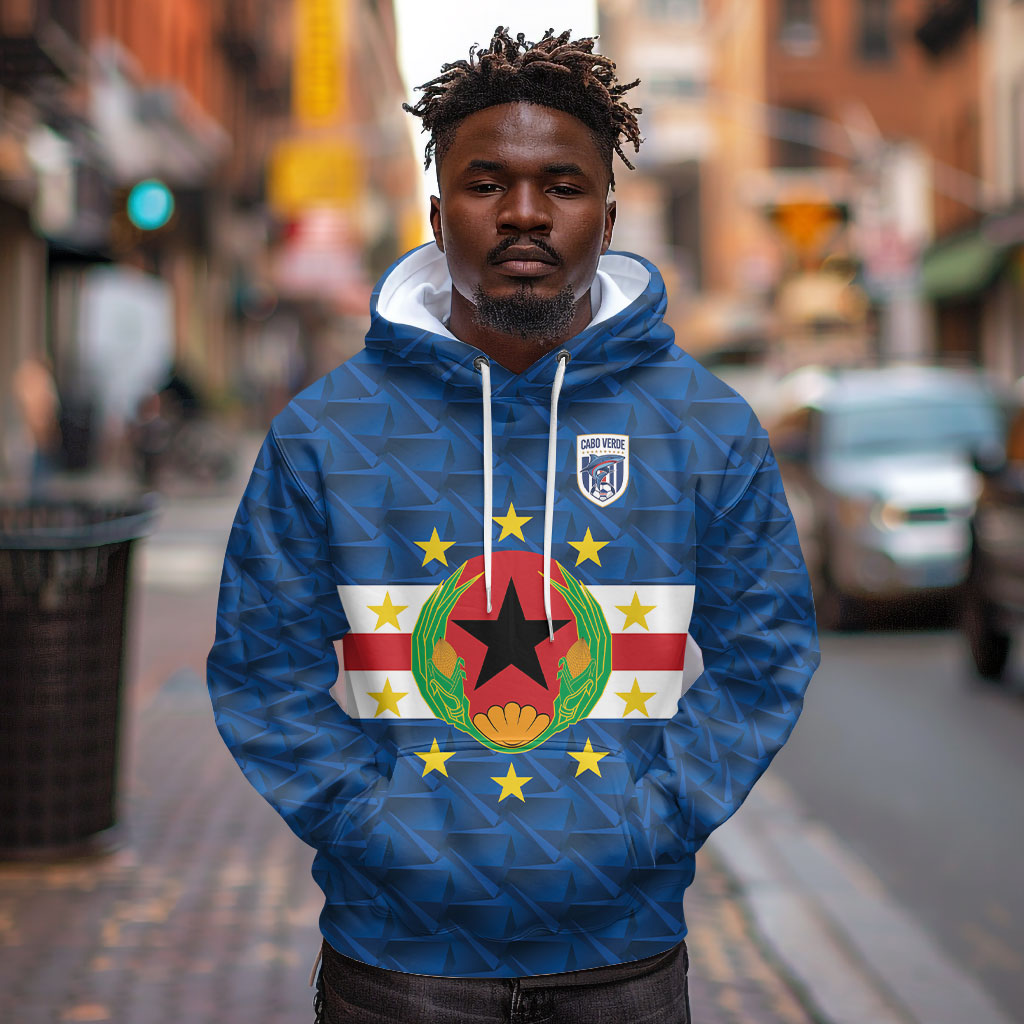 Cabo Verde Tubaroes Azuis Historic Debut 2026 Hoodie Cape Verde Past and Present Flag Motif