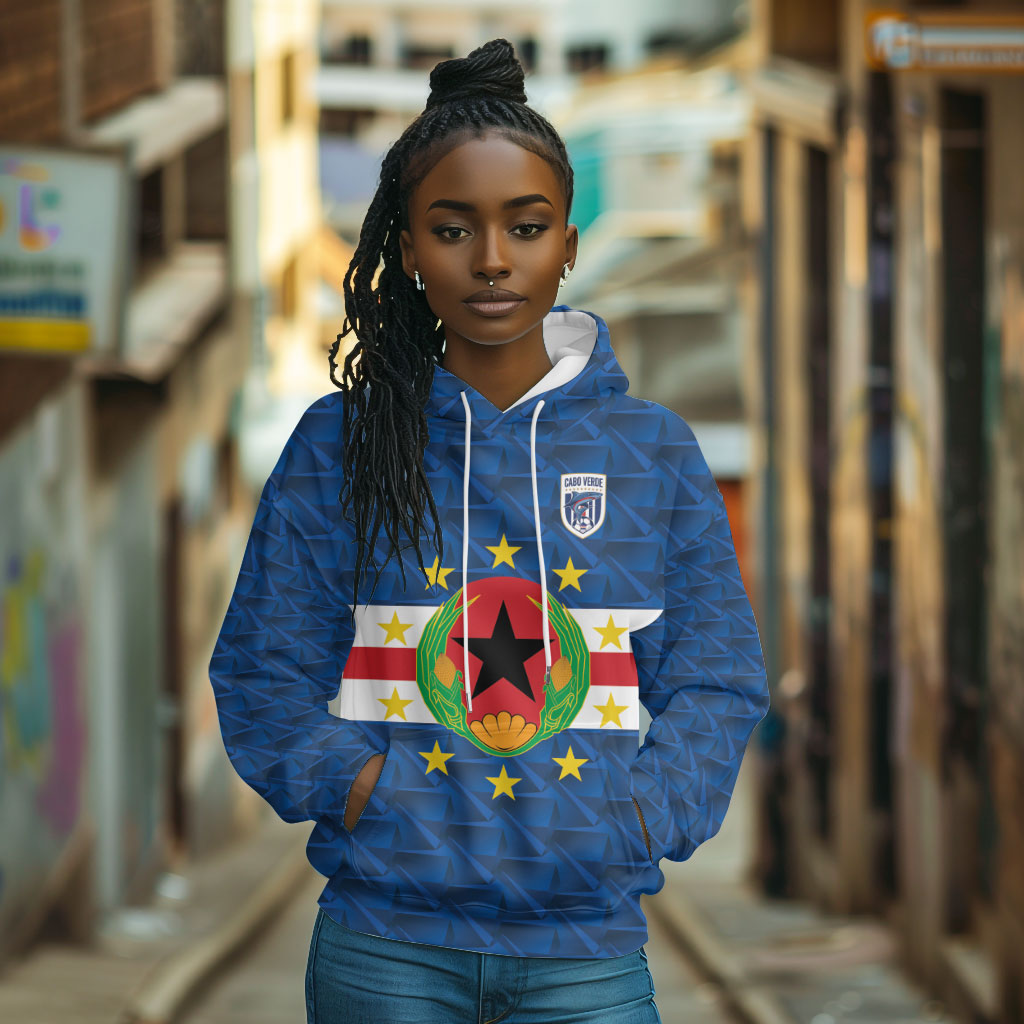 Cabo Verde Tubaroes Azuis Historic Debut 2026 Hoodie Cape Verde Past and Present Flag Motif