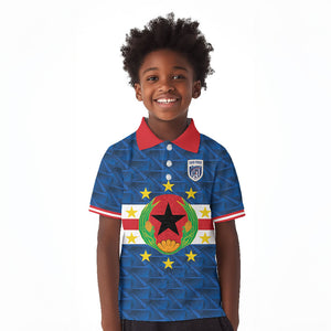 Cabo Verde Tubaroes Azuis Historic Debut 2026 Kid Polo Shirt Cape Verde Past and Present Flag Motif