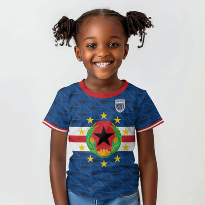 Cabo Verde Tubaroes Azuis Historic Debut 2026 Kid T shirt Cape Verde Past and Present Flag Motif