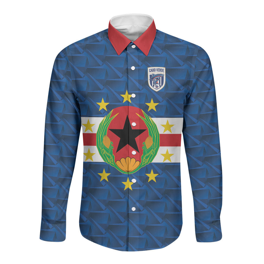 Cabo Verde Tubaroes Azuis Historic Debut 2026 Long Sleeve Button Shirt Cape Verde Past and Present Flag Motif