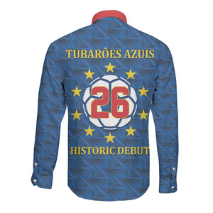 Cabo Verde Tubaroes Azuis Historic Debut 2026 Long Sleeve Button Shirt Cape Verde Past and Present Flag Motif