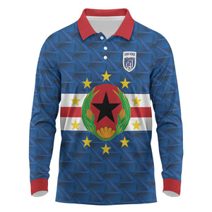Cabo Verde Tubaroes Azuis Historic Debut 2026 Long Sleeve Polo Shirt Cape Verde Past and Present Flag Motif