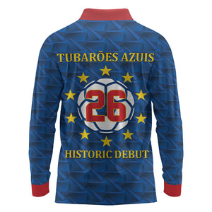Cabo Verde Tubaroes Azuis Historic Debut 2026 Long Sleeve Polo Shirt Cape Verde Past and Present Flag Motif