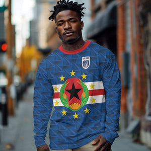 Cabo Verde Tubaroes Azuis Historic Debut 2026 Long Sleeve Shirt Cape Verde Past and Present Flag Motif
