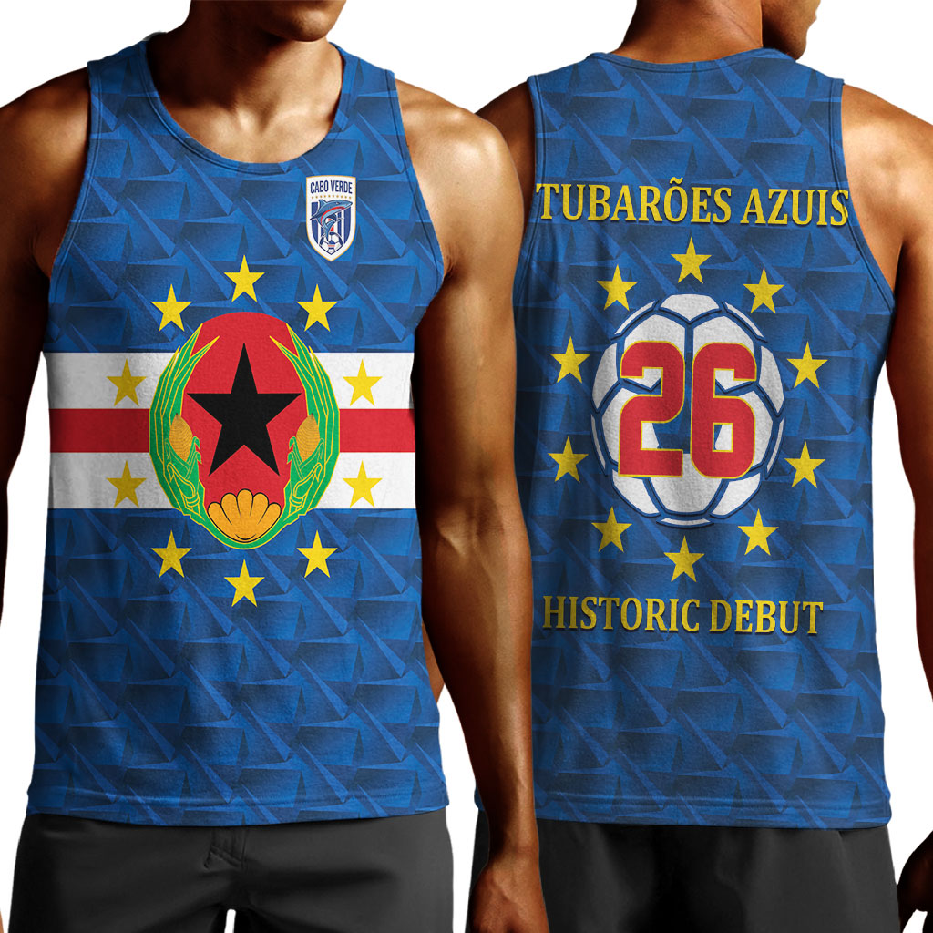 Cabo Verde Tubaroes Azuis Historic Debut 2026 Men Tank Top Cape Verde Past and Present Flag Motif