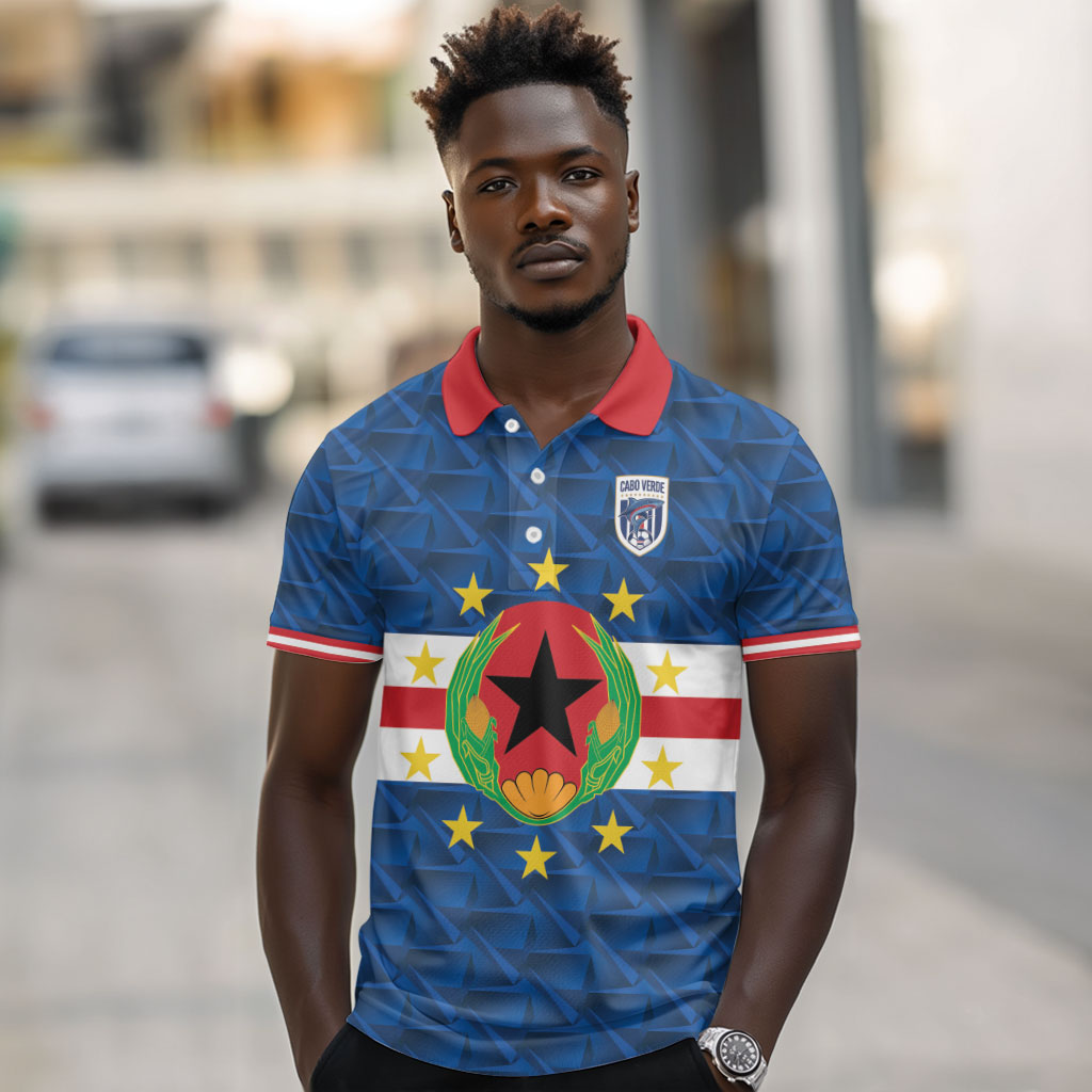 Cabo Verde Tubaroes Azuis Historic Debut 2026 Polo Shirt Cape Verde Past and Present Flag Motif