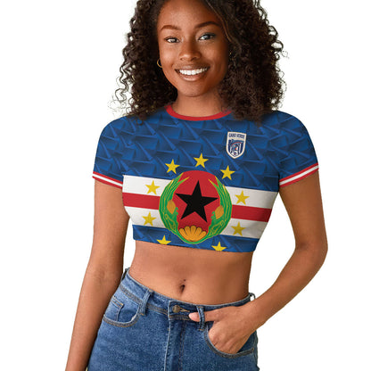 Cabo Verde Tubaroes Azuis Historic Debut 2026 Raglan Cropped T shirt Cape Verde Past and Present Flag Motif