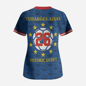 Cabo Verde Tubaroes Azuis Historic Debut 2026 Scrub Top Cape Verde Past and Present Flag Motif