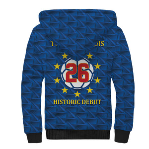 Cabo Verde Tubaroes Azuis Historic Debut 2026 Sherpa Hoodie Cape Verde Past and Present Flag Motif