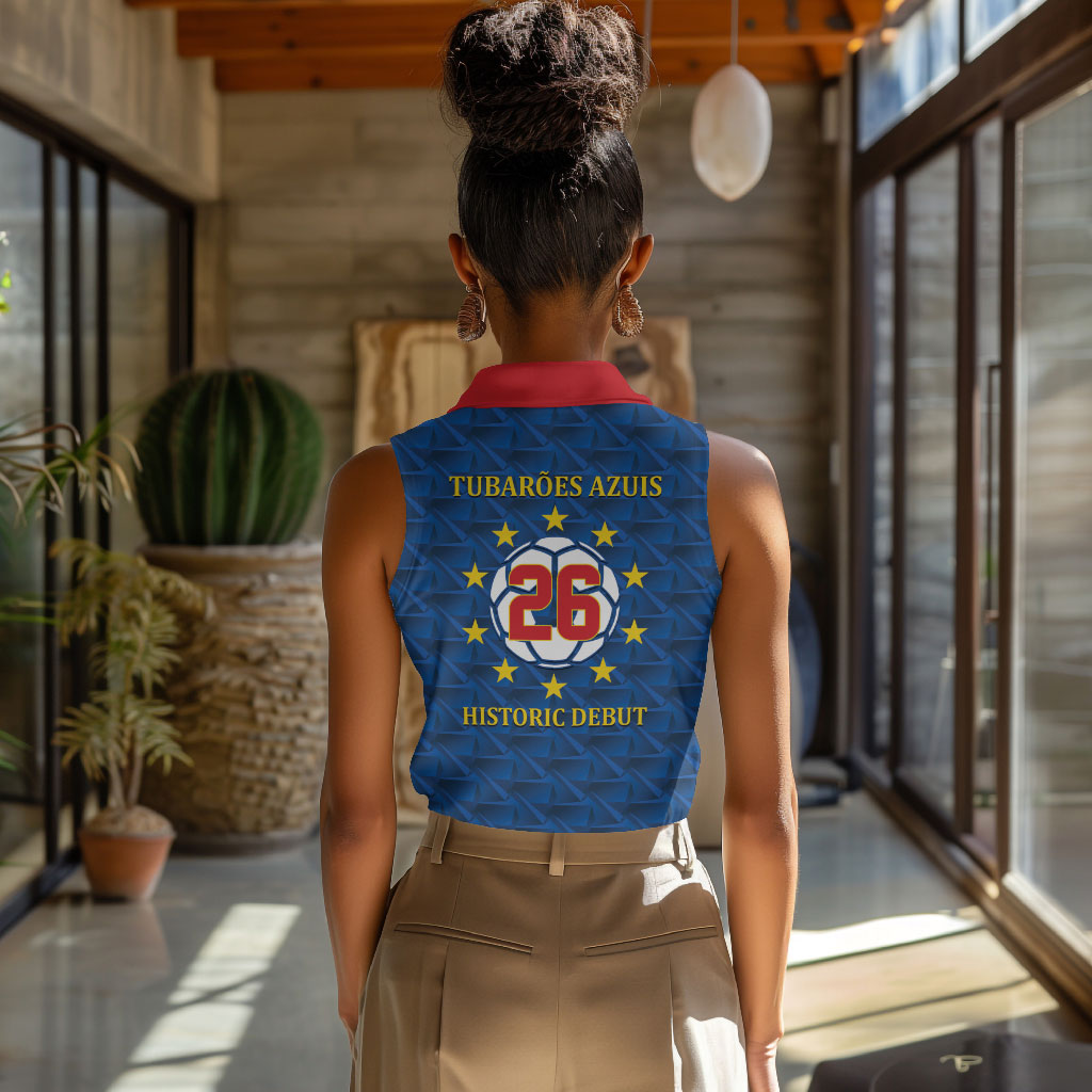Cabo Verde Tubaroes Azuis Historic Debut 2026 Women Sleeveless Polo Shirt Cape Verde Past and Present Flag Motif