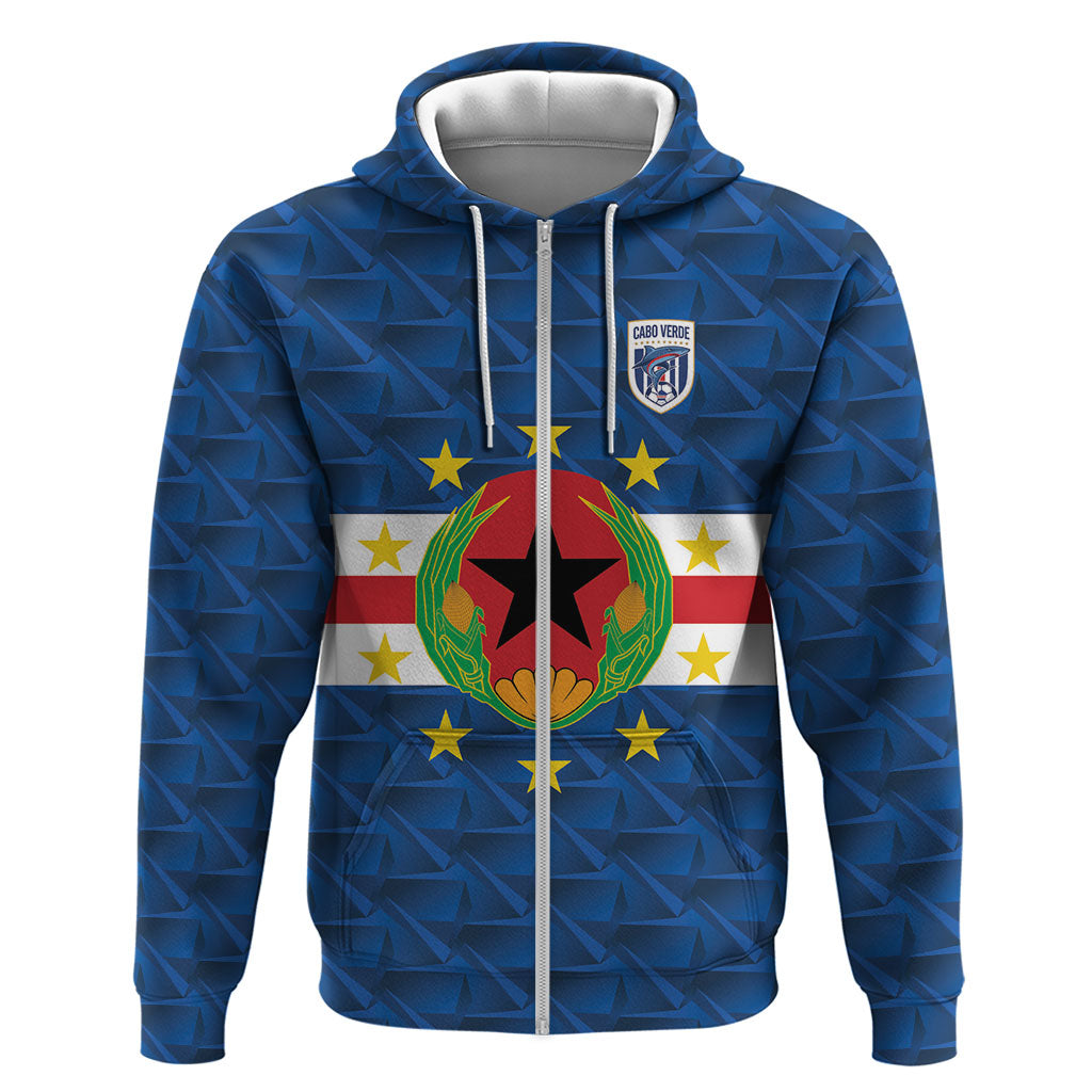 Cabo Verde Tubaroes Azuis Historic Debut 2026 Zip Hoodie Cape Verde Past and Present Flag Motif