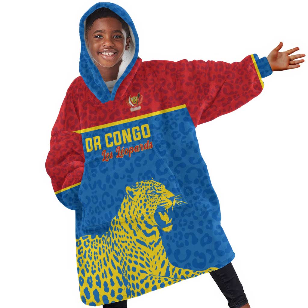 Custom World Football 2026 DR Congo Kid Wearable Blanket Hoodie Roar of Les Leopards