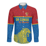 Custom World Football 2026 DR Congo Long Sleeve Button Shirt Roar of Les Leopards