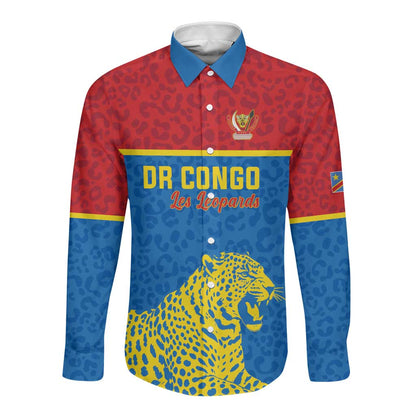 Custom World Football 2026 DR Congo Long Sleeve Button Shirt Roar of Les Leopards