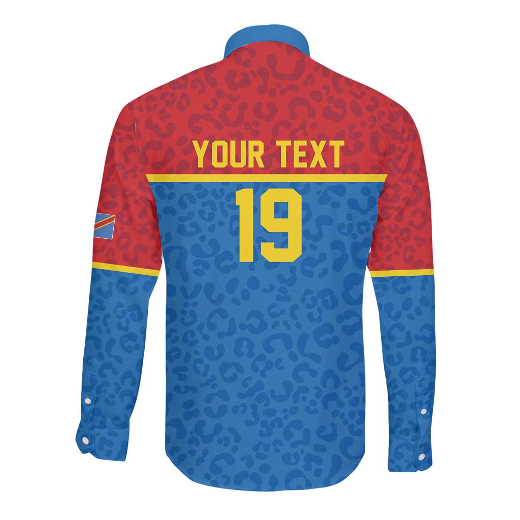 Custom World Football 2026 DR Congo Long Sleeve Button Shirt Roar of Les Leopards