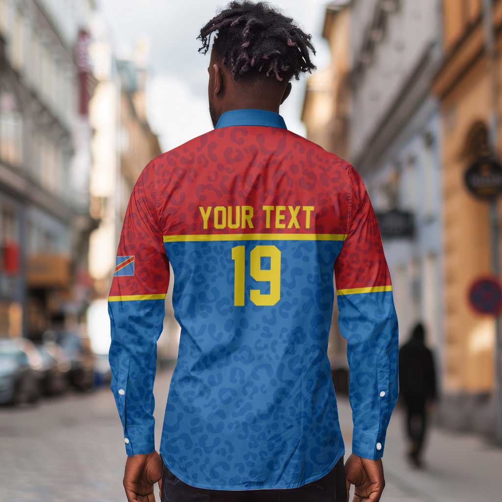 Custom World Football 2026 DR Congo Long Sleeve Button Shirt Roar of Les Leopards