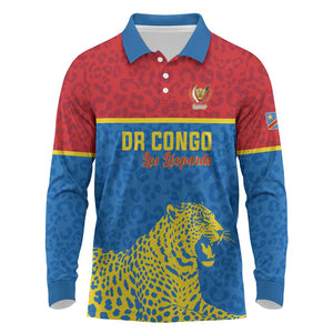 Custom World Football 2026 DR Congo Long Sleeve Polo Shirt Roar of Les Leopards