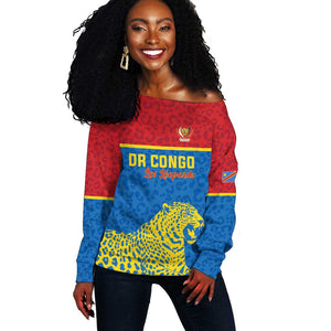 Custom World Football 2026 DR Congo Off Shoulder Sweater Roar of Les Leopards