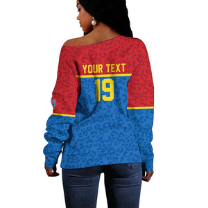 Custom World Football 2026 DR Congo Off Shoulder Sweater Roar of Les Leopards