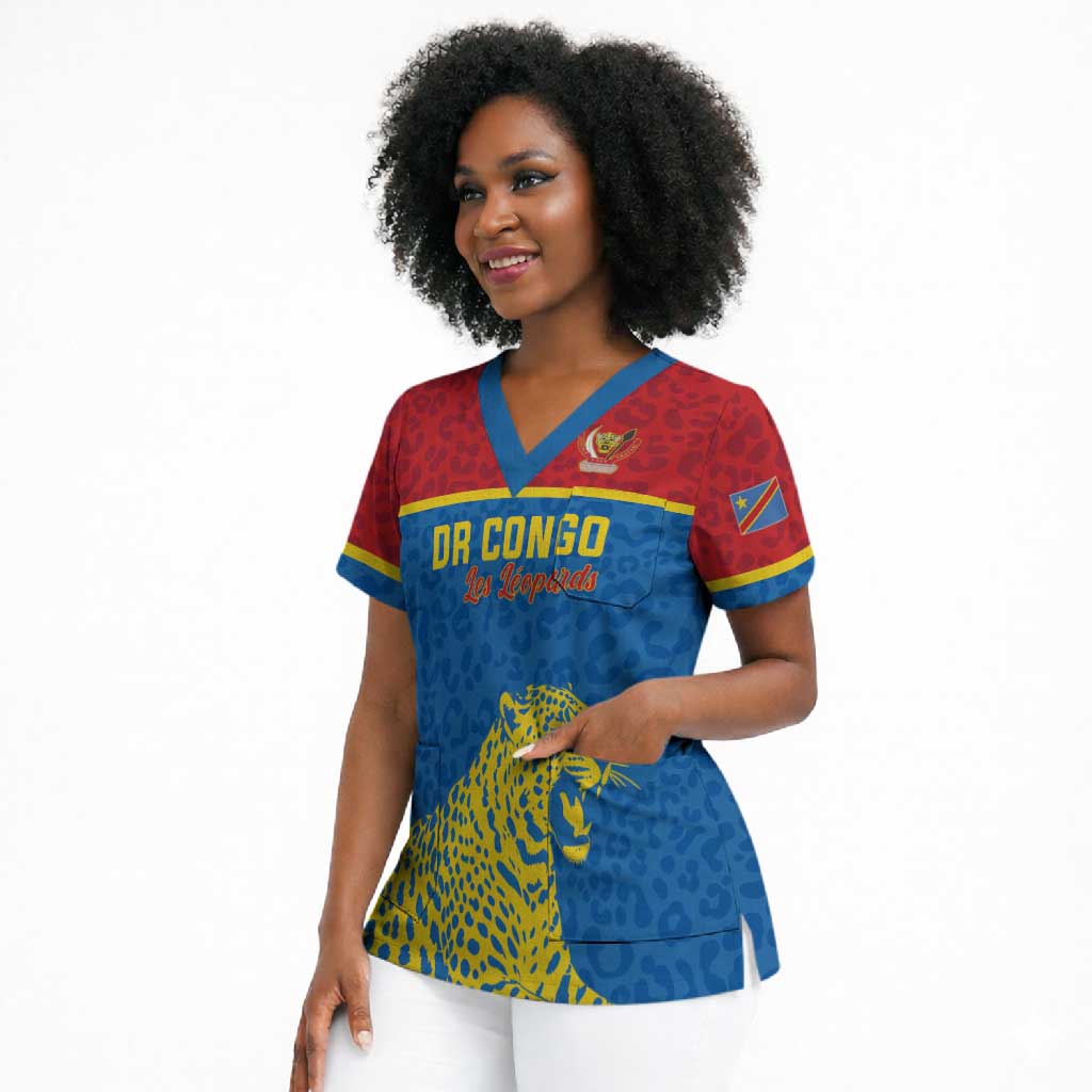Custom World Football 2026 DR Congo Scrub Top Roar of Les Leopards