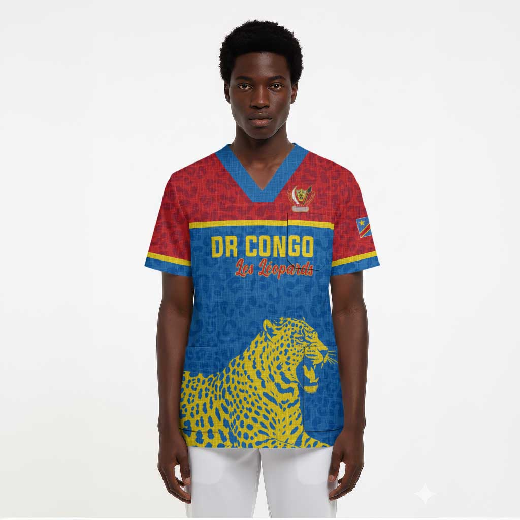 Custom World Football 2026 DR Congo Scrub Top Roar of Les Leopards