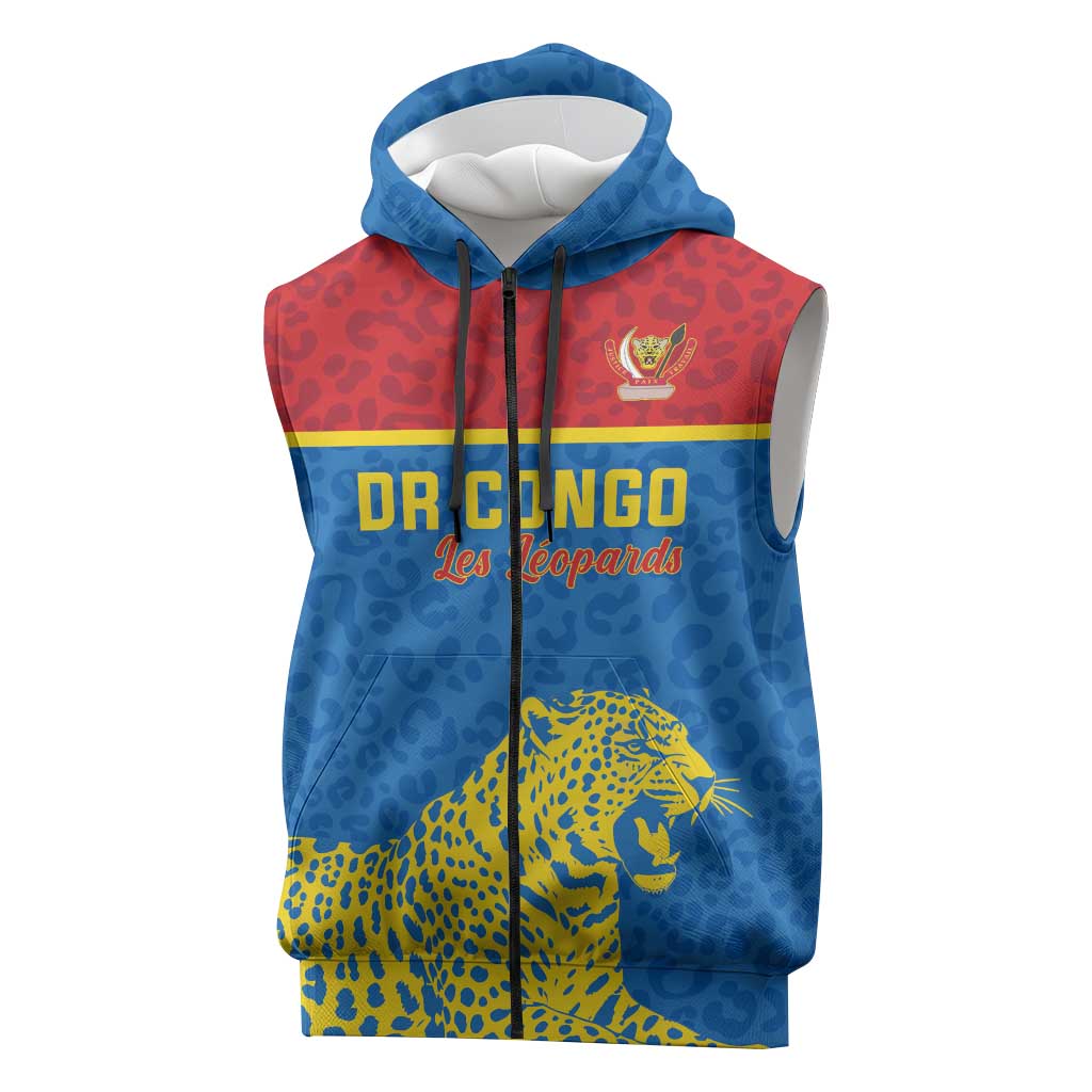 Custom World Football 2026 DR Congo Sleeveless Zip Hoodie Roar of Les Leopards