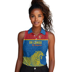 Custom World Football 2026 DR Congo Women Sleeveless Polo Shirt Roar of Les Leopards