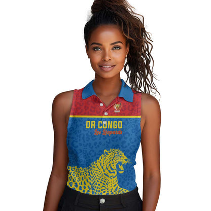 Custom World Football 2026 DR Congo Women Sleeveless Polo Shirt Roar of Les Leopards