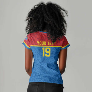 Custom World Football 2026 DR Congo Women V-Neck T-Shirt Roar of Les Leopards