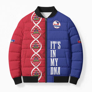 Custom Afro-Haiti Football Bomber Puffer Jacket It's In My DNA - African Pride
