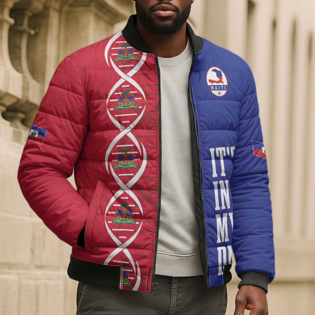 Custom Afro-Haiti Football Bomber Puffer Jacket It's In My DNA - African Pride