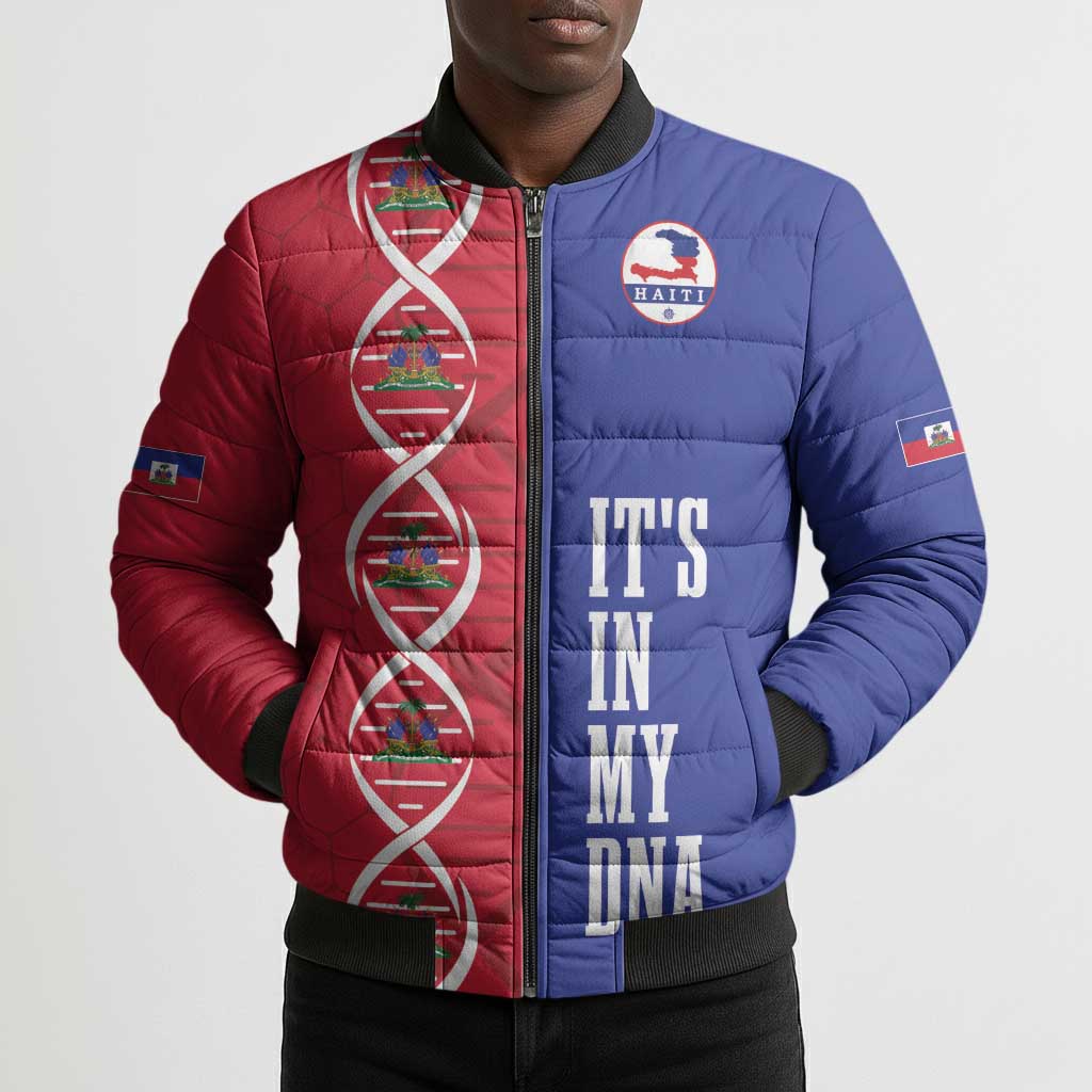 Custom Afro-Haiti Football Bomber Puffer Jacket It's In My DNA - African Pride