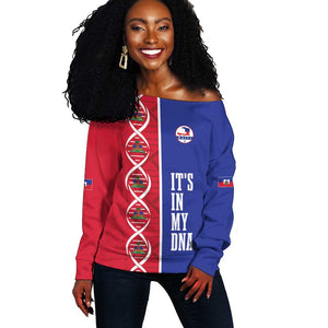 Custom Afro-Haiti Football Off Shoulder Sweater It's In My DNA - African Pride