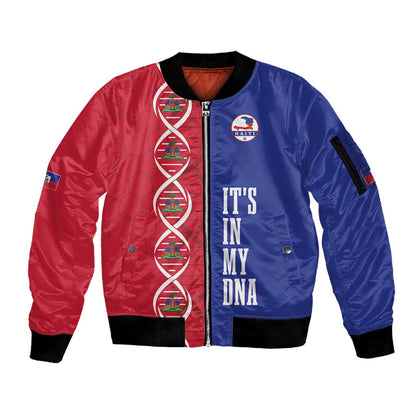 Custom Afro-Haiti Football Sleeve Zip Bomber Jacket It's In My DNA - African Pride