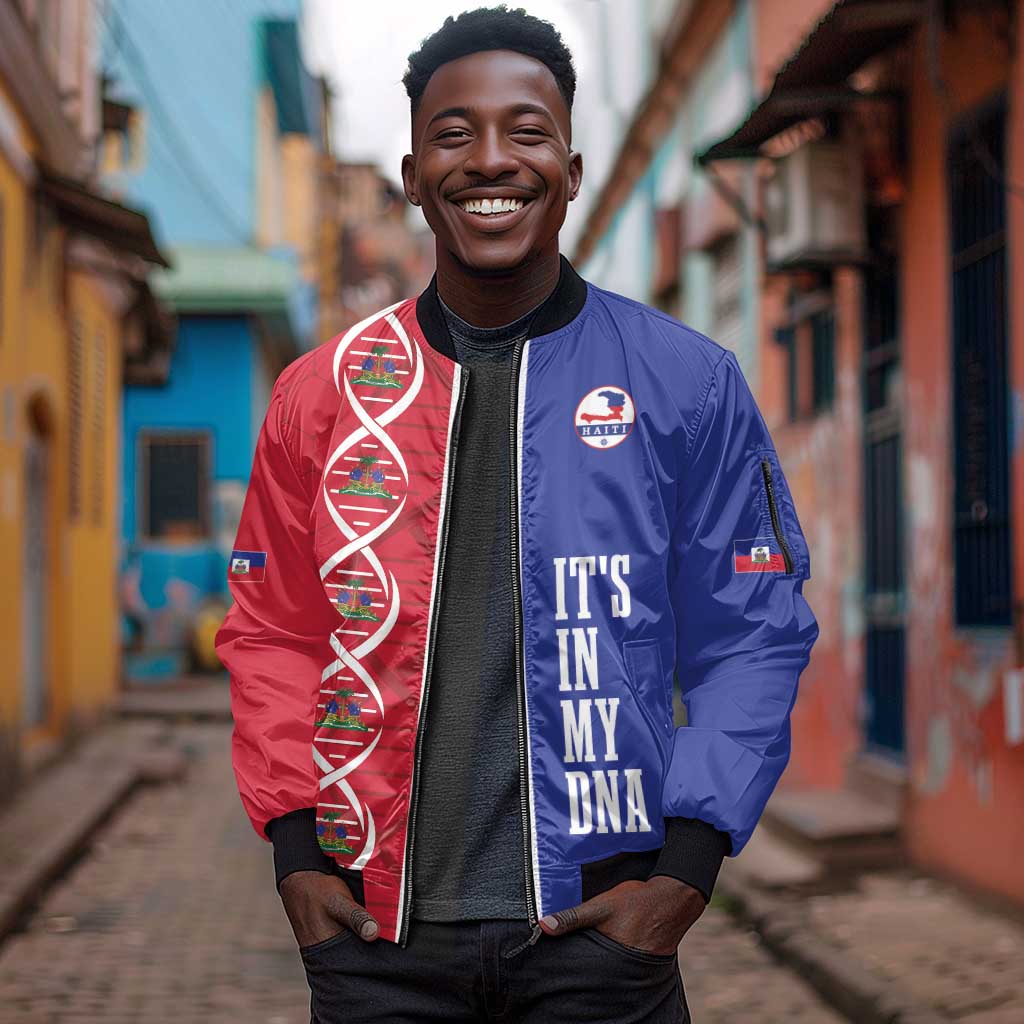 Custom Afro-Haiti Football Sleeve Zip Bomber Jacket It's In My DNA - African Pride