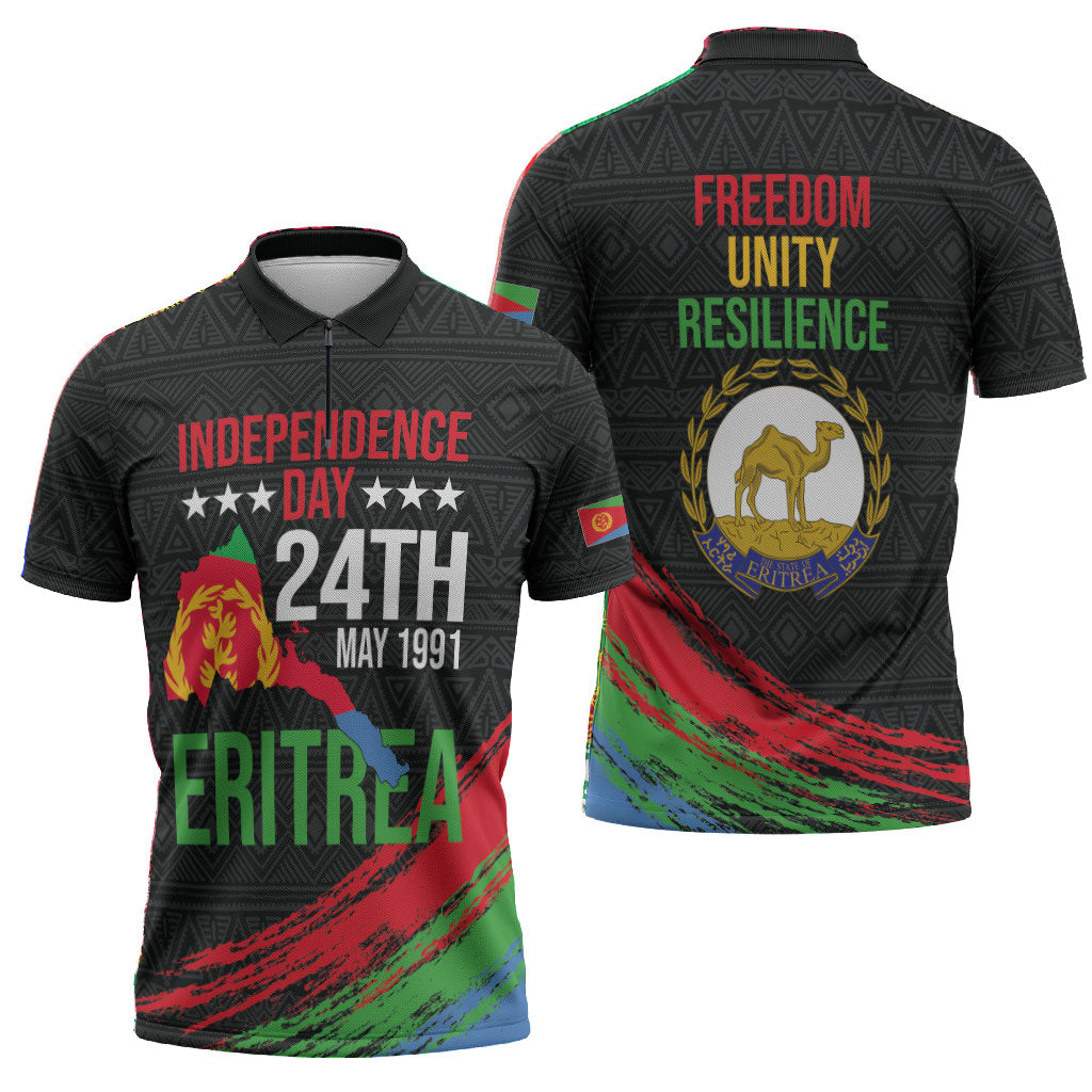 Eritrea Independence Day 1991 Zipper Polo Shirt Honor Freedom Unity Resilience
