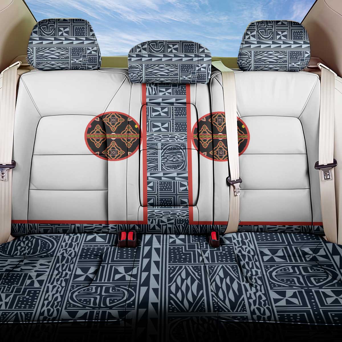 Cameroon Traditional Toghu Pattern Back Car Seat Cover African Tribal Ndop Geometric Design