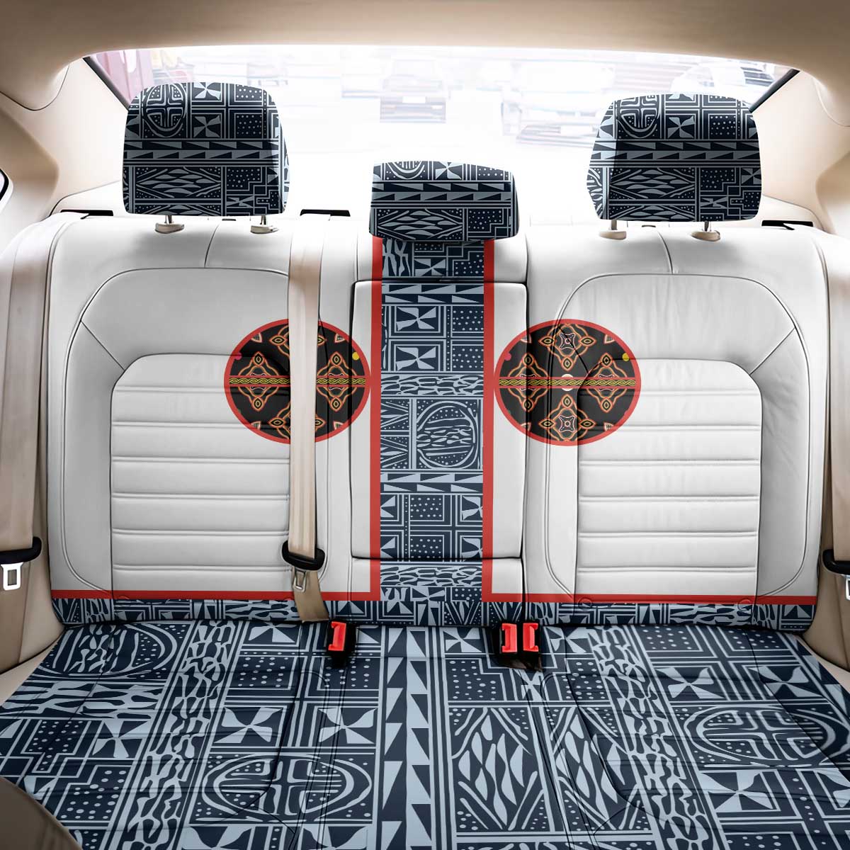 Cameroon Traditional Toghu Pattern Back Car Seat Cover African Tribal Ndop Geometric Design