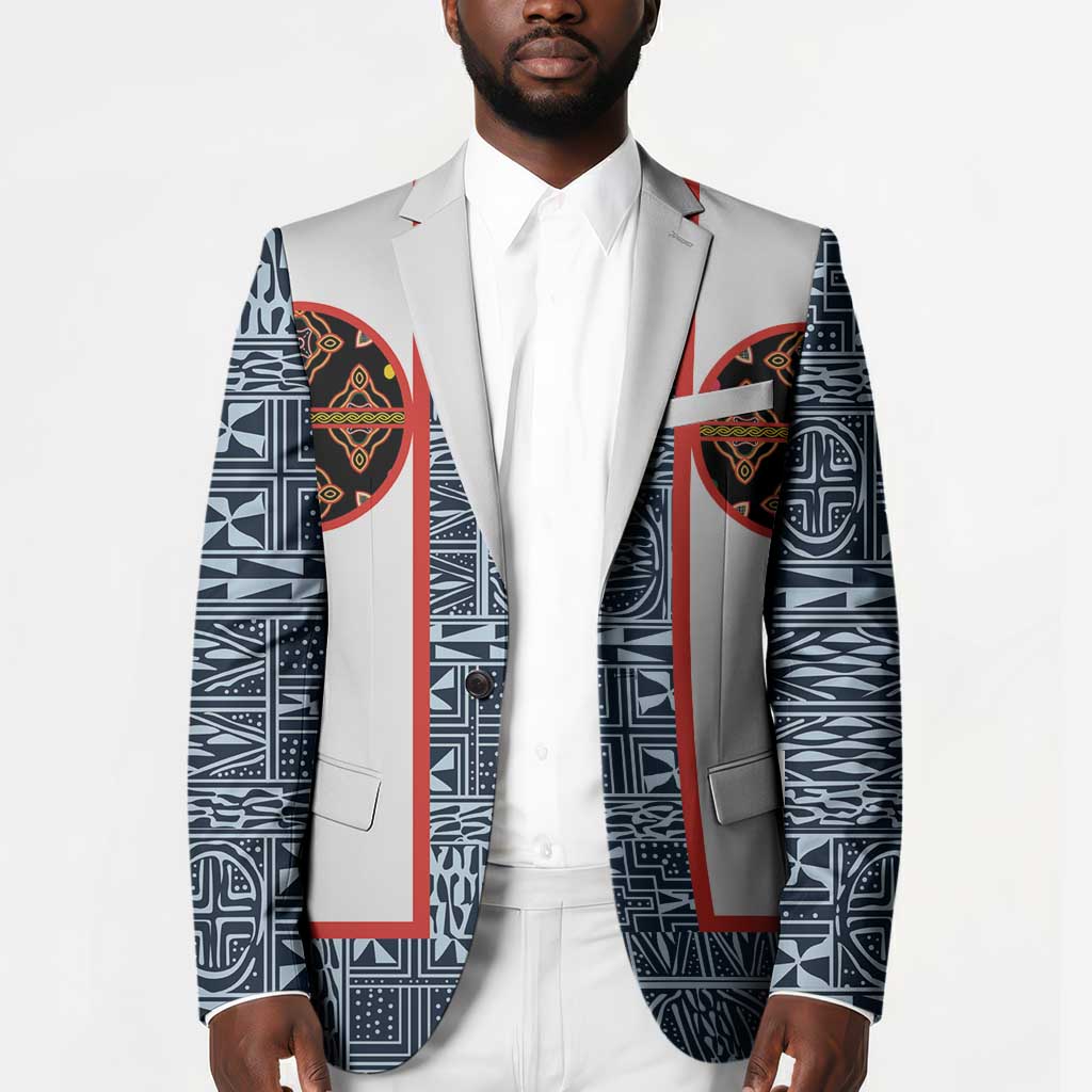Cameroon Traditional Toghu Pattern Blazer African Tribal Ndop Geometric Design